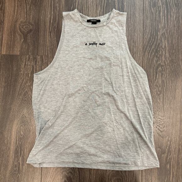 Forever 21 Tank Top “A Pretty Mess” Grey Women’s Large - Picture 1 of 3